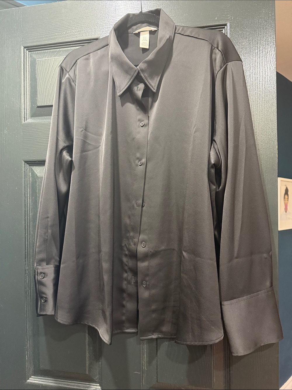 Classic Satin type Black Button-Up Shirt